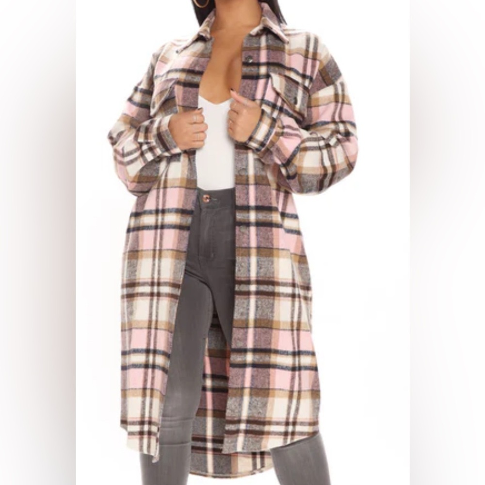 Plaid Shacket in Pink and Brown